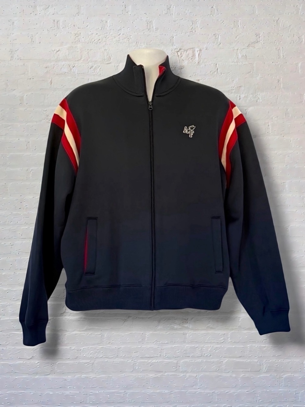 Vintage Abercrombie & Fitch Full Zip Jacket XL Red Stripe Track Style Navy